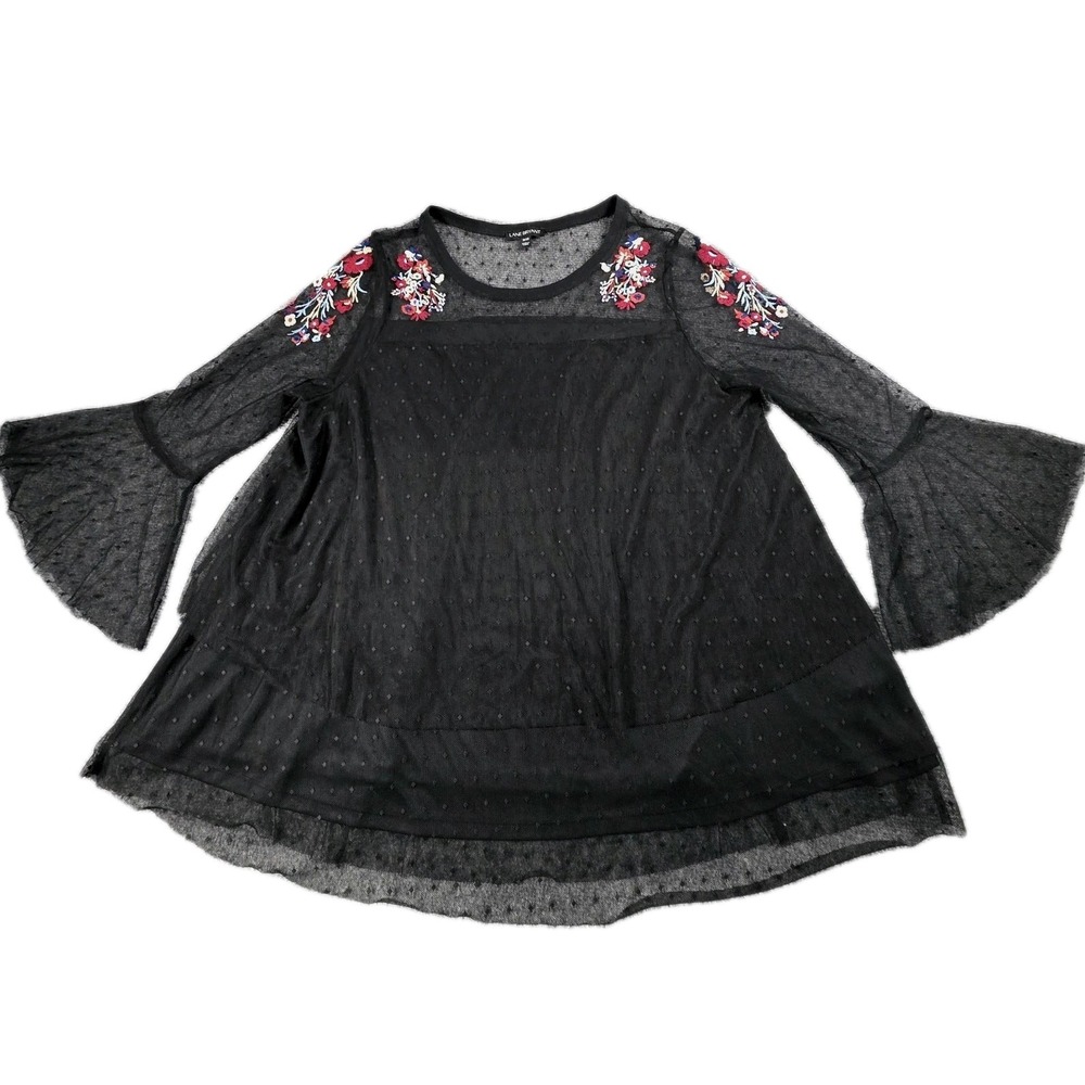 Lane Bryant 2X Top‎ Black Sheer Embroidered Dark Fairy Witchy Whimsigoth 18/20